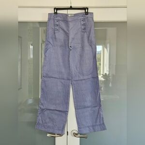 MAX STUDIO Linen Sailor Button Wide Leg Trousers - Light Blue